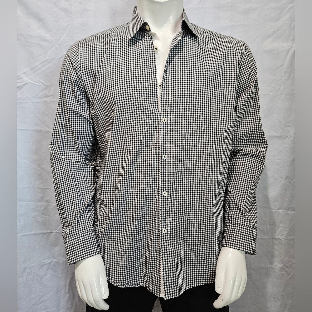 Boss Men's Black & White Micro Check Button-Down Shirt